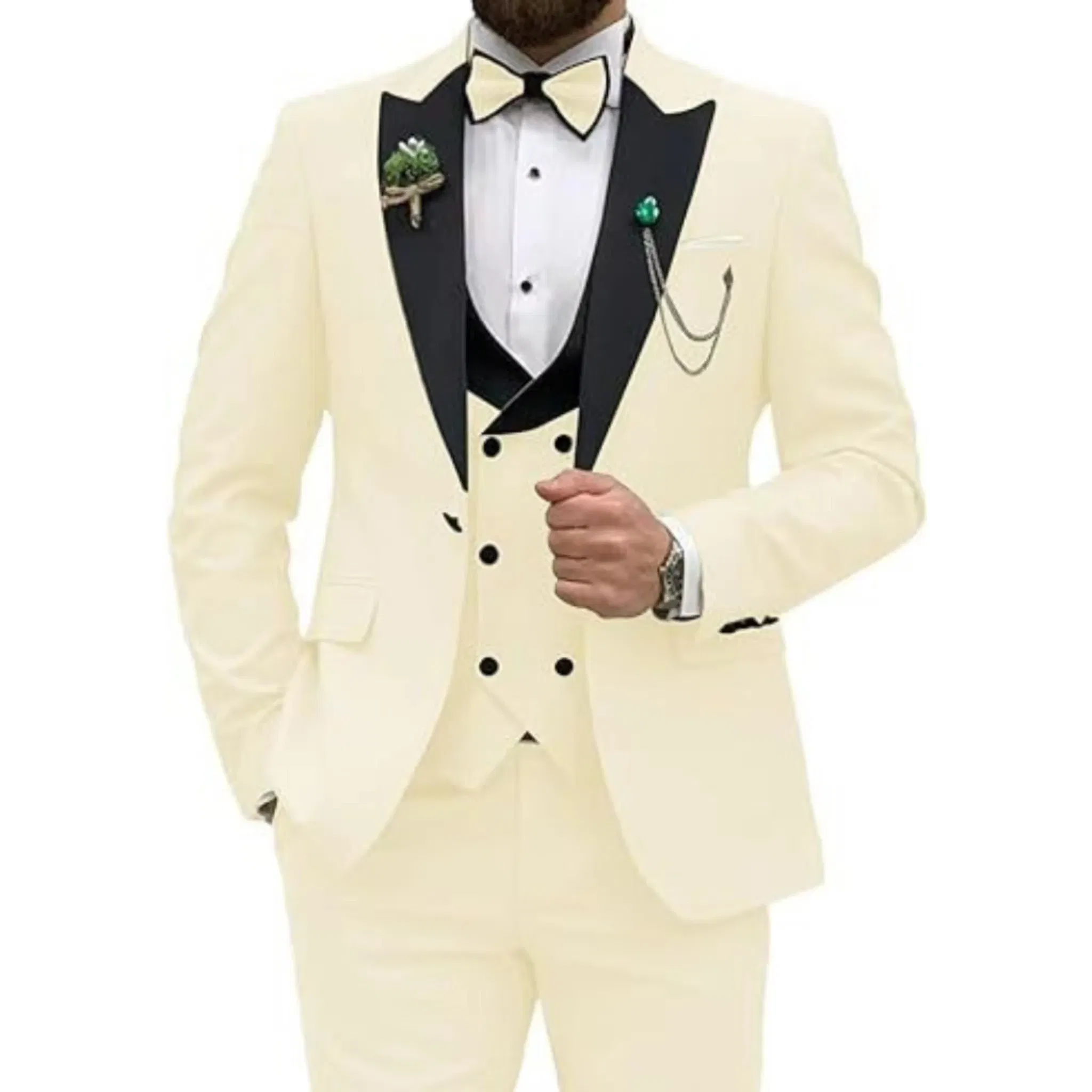Color: WHITE, Size: 4XL - Men Suit Colorful Luxury Blazer Vest And Pant Sets 3 Piece Birthday Dress Business  Prom Evening Party Costumes High Quality