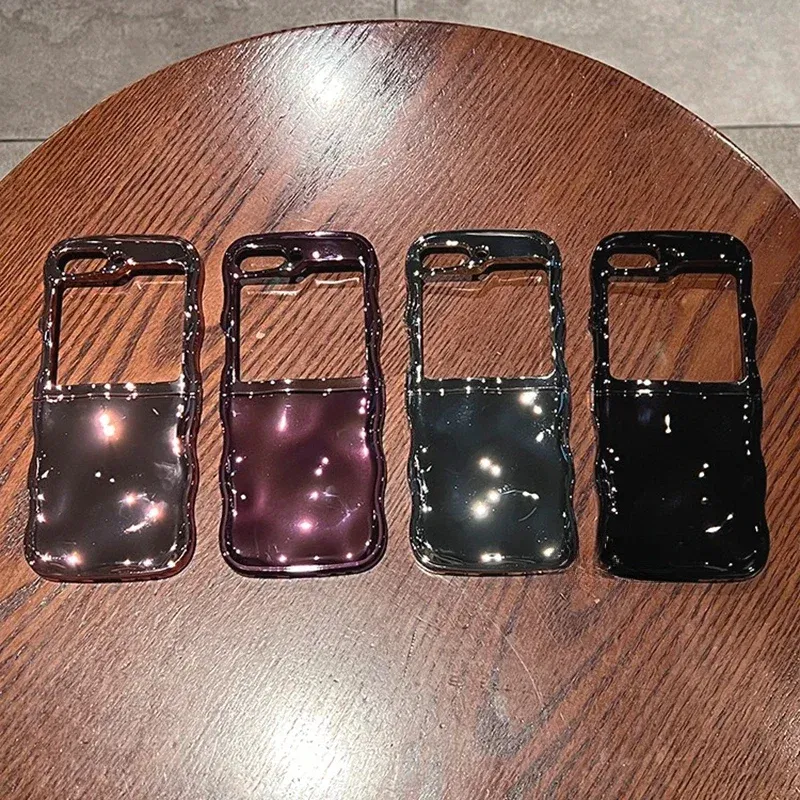 Color: SKY BLUE, Material: ABS - Cartoon Stone Pattern Gloss Wave Case for Samsung Galaxy Z Flip 6 5 flip6 Plating Meteorite Soft TPU Shockproof Ins Korean Cover