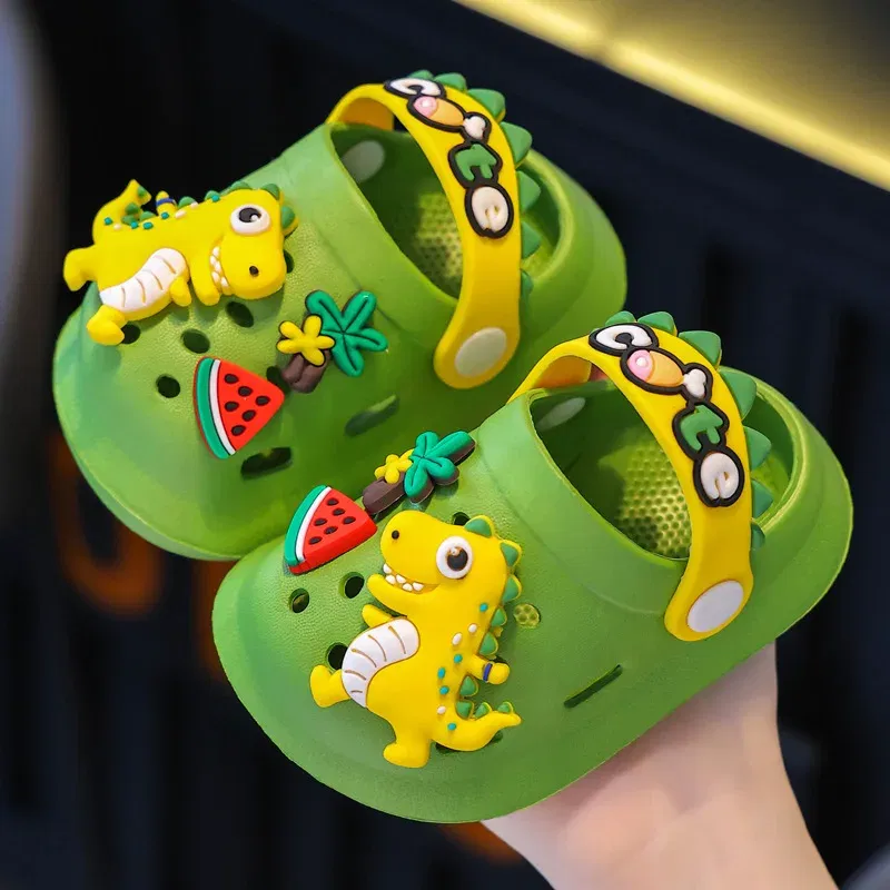 Color: Pink, Shoe Size: 3.5 - Summer Childrens Slippers Hole Kids Sandals Soft Anti-Skid Cartoon Dinosaur DIY Design Indoor Anti-Slip Boys Girls Beach Shoes