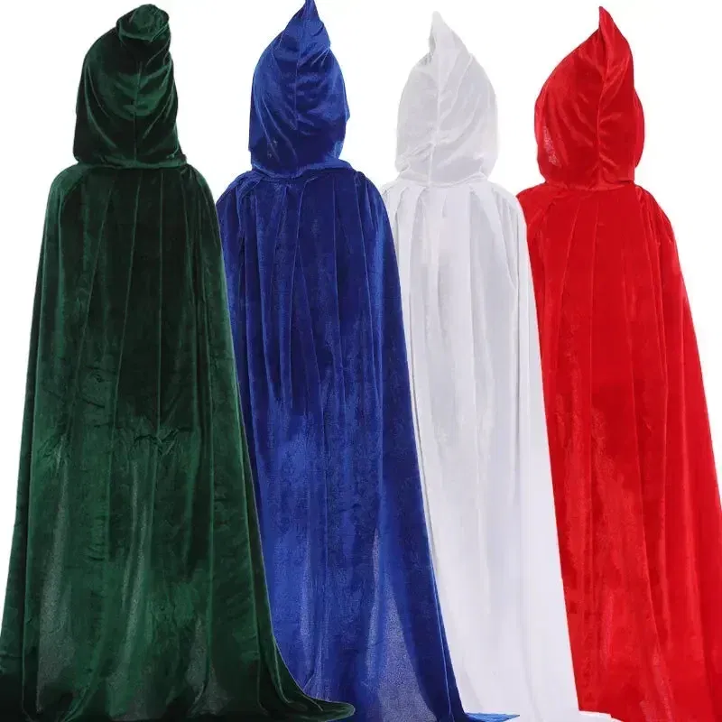 Color: Mint, Size: L - Velvet Cloak Cape Hooded Medieval Costume Witch Wicca Vampire Man Woman Unisex Solid Color