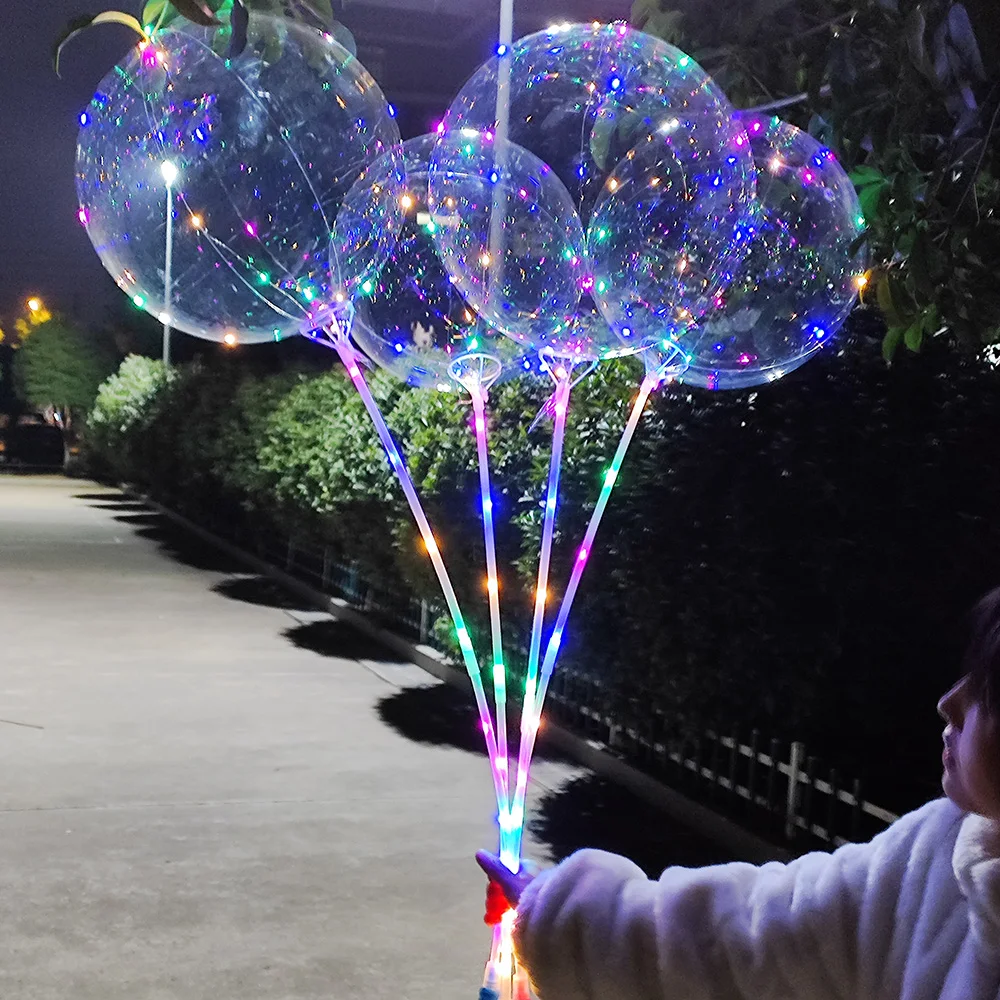 Color: iridescent, Ballon Size: 10inch, Shape: X - 1/5/10/20/30pcs LED Light Up BoBo Balloons Colorful 3 Levels Flashing Handle 20 Inches Bubble Balloon 70cm Stick