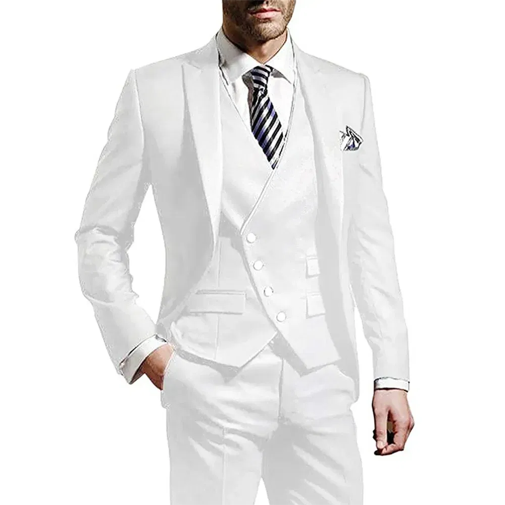 Color: PURPLE, Size: XXXL, Ships From: CHINA - White Men Wedding Suits Groom Wear Peak Lapel Wedding Groom Tuxedos Business Party Suit 3 Pieces (Jacket+Vest+Pant?‰Costume Homme