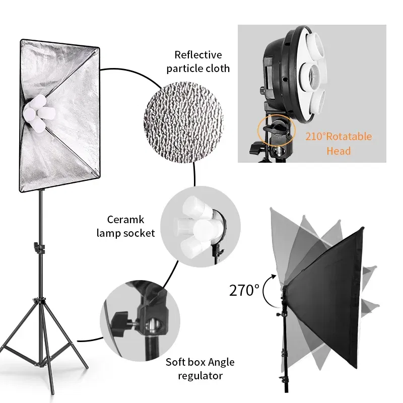 Color: black, Ships From: CHINA - Photo Studio 4pc LED 15W Softbox Kit Photographic Lighting Kit Camera Photo Accessories 1pc Light Stand 1pc Softbox for Shooting