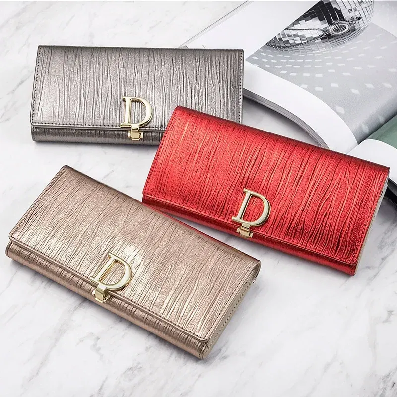 Color: black - 2025 Design Women Long Wallets Fashion Long Phone Purse Luxury Genuine Leather Ladies Card Holder Stripe Wallet Cartera De Mujer