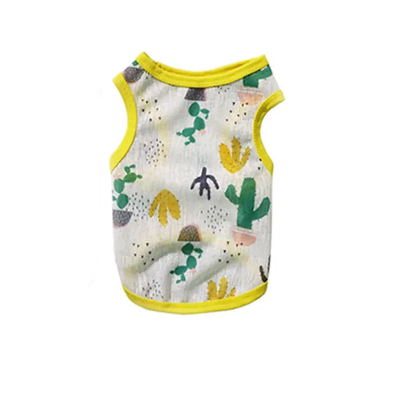 Color: Yellow, Size: M - Summer Dog Vest Ultra Thin Breathable Mesh Cloth Pet T-shirt for Small Dogs Cute Cartoon Print Puppy Cat Cheap Clothes Costumes