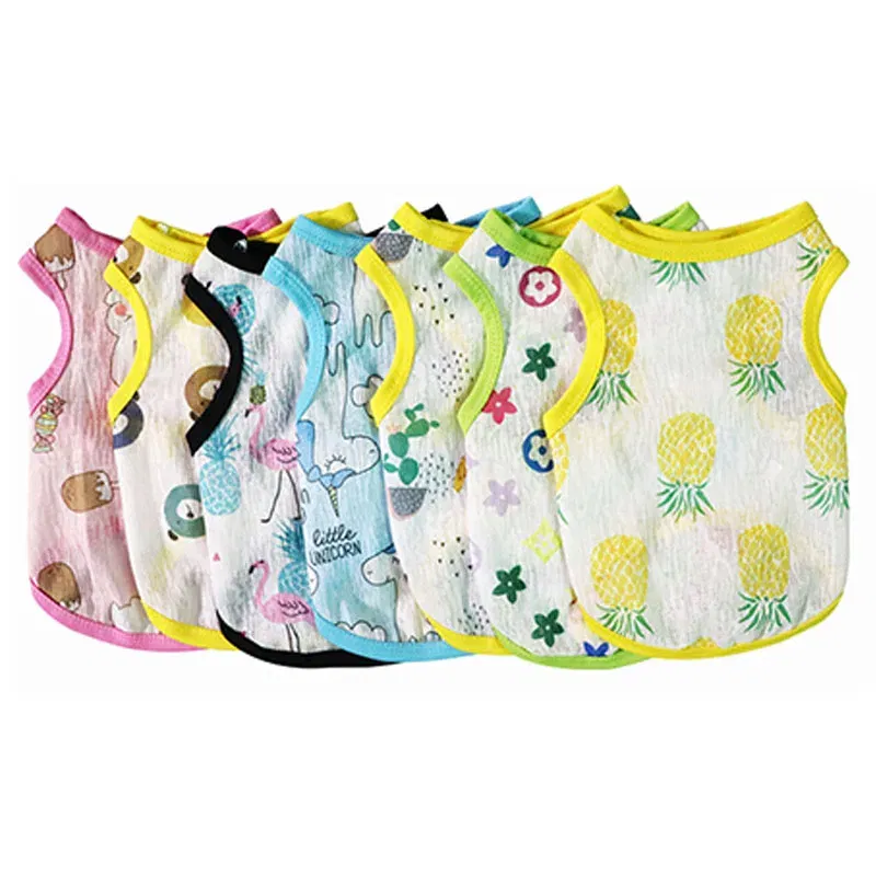 Color: Yellow, Size: M - Summer Dog Vest Ultra Thin Breathable Mesh Cloth Pet T-shirt for Small Dogs Cute Cartoon Print Puppy Cat Cheap Clothes Costumes
