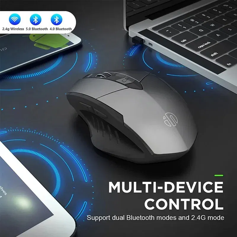 Color: DARKNESS - Inphic Rechargeable Wireless Mouse Ergonomic Bluetooth 5.0 2.4G Mice Office Mute Mouse For MacBook Tablet Laptops Computer PC