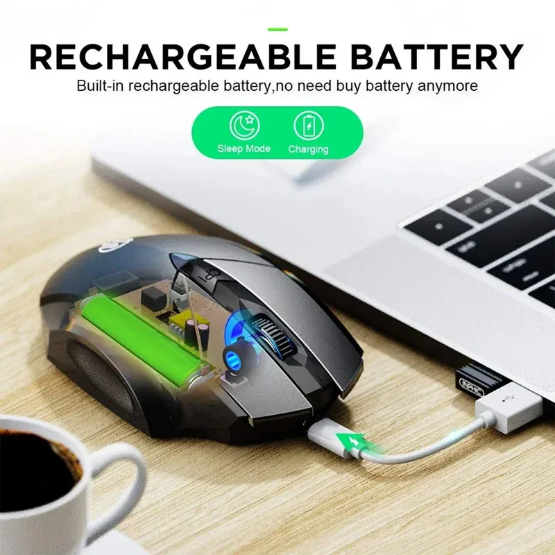 Color: DARKNESS - Inphic Rechargeable Wireless Mouse Ergonomic Bluetooth 5.0 2.4G Mice Office Mute Mouse For MacBook Tablet Laptops Computer PC
