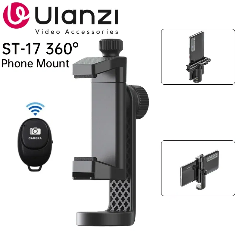 Color: WHITE, Ships From: CHINA - Ulanzi ST-17 360?° Horizontal and vertical Shooting Tripod Phone Mount Holder Clamp Clip With Cold Shoe 1/4'' Tripod Mount Base