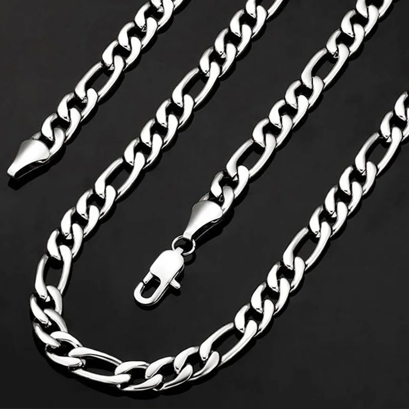 Gem Color: APRICOT, Length: 55cm - 925 Sterling Silver 40-75cm Figaro Chain Necklace Men Women Fashion Simple Chain Wedding Christmas Gift Jewelry Accessories