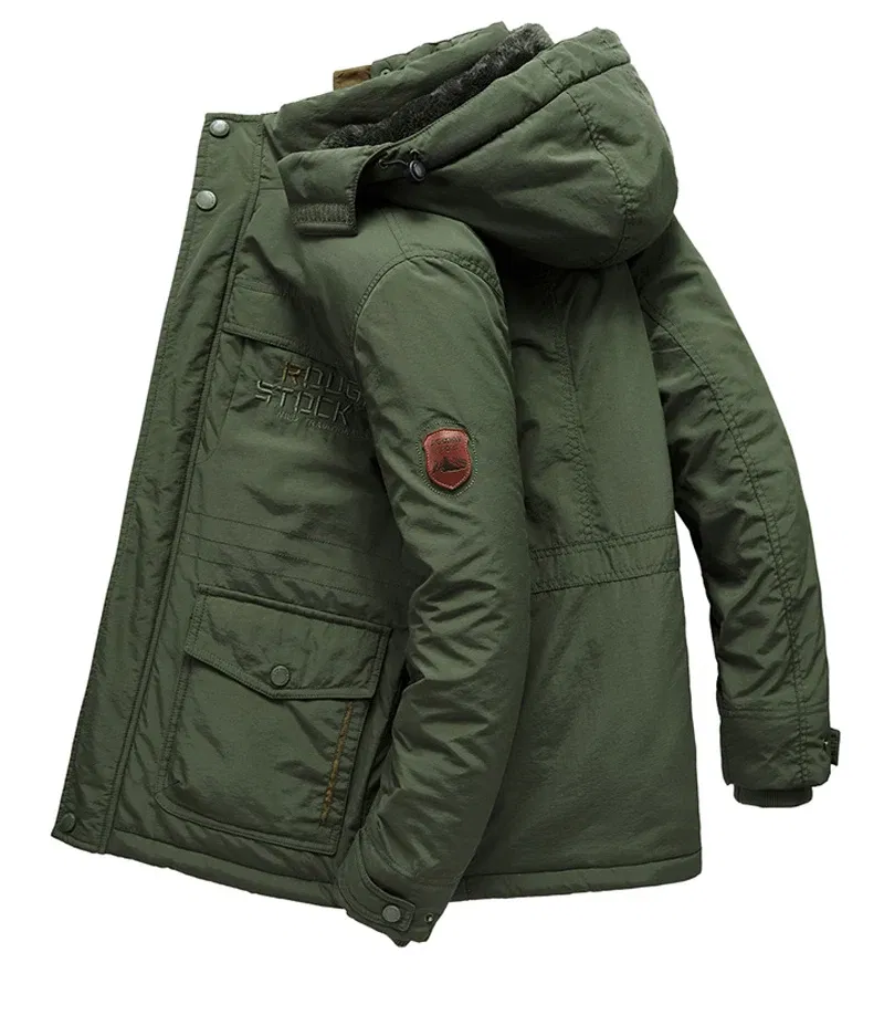 Color: army green, Size: XXXL - TELLHIGH 2024 Winter Parka Men Jacket Mens Plus Velvet Men Hooded Windbreaker Coats Men Casual Warm Jackets Coat Detachable Hat