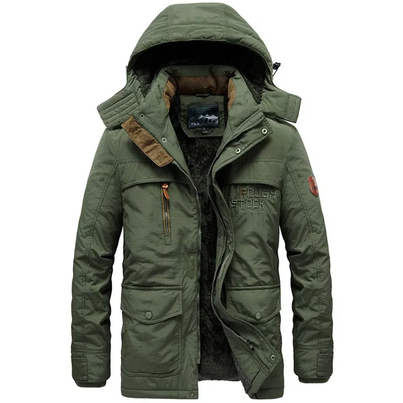 Color: army green, Size: XXXL - TELLHIGH 2024 Winter Parka Men Jacket Mens Plus Velvet Men Hooded Windbreaker Coats Men Casual Warm Jackets Coat Detachable Hat
