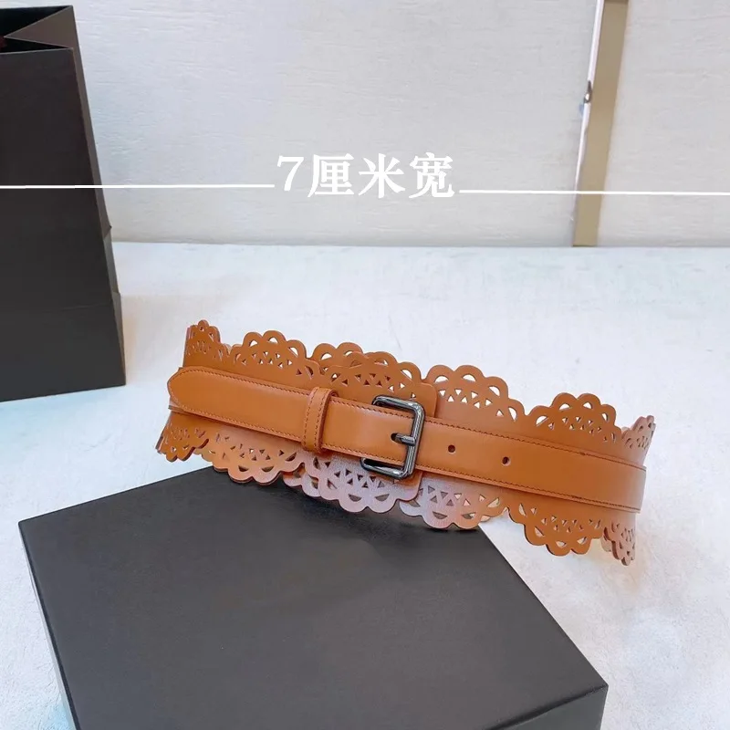 Color: Blue, Belt Length: 70cm - Women's Corset Dermis Wide Belt Vintage Luxury Designer Elegant Skirts Gothic Party Dresses Hollow Waistband Trend 2024