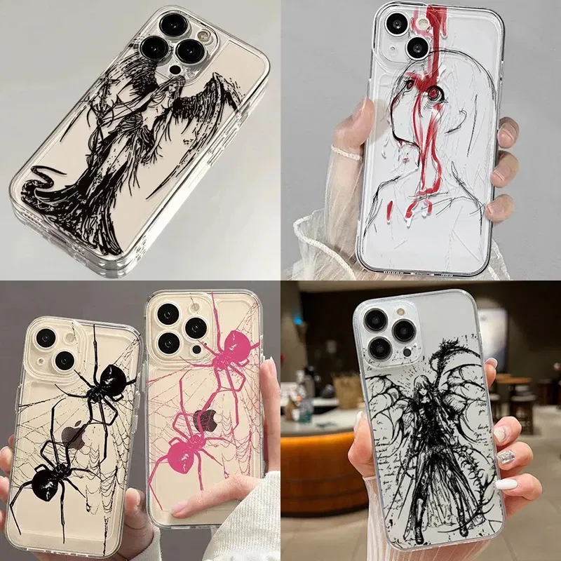 Color: GRAY, Material: NEOPRENE - luxury bloodsacrifice Black Angel Death demon Phone Case For iPhone 15 14 13 12 11 Mini Pro Max XR XSMax 7 8 Plus SE Clear Cover