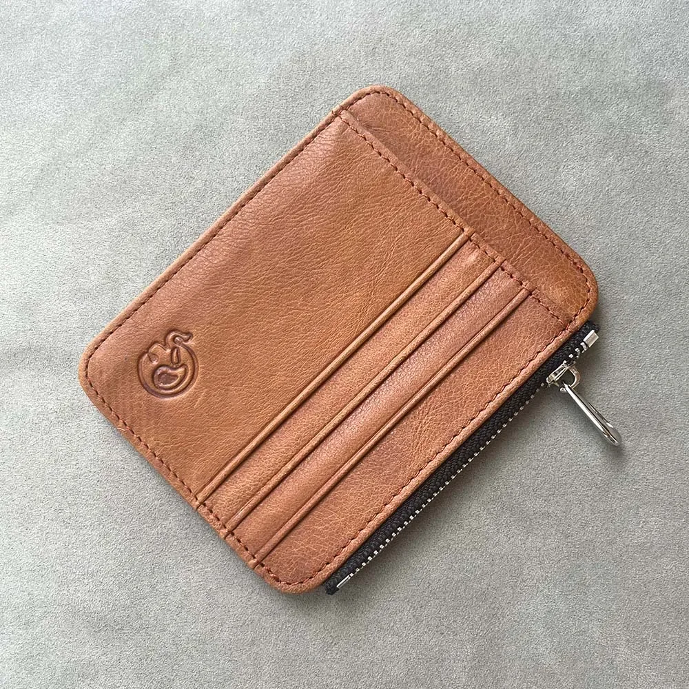 Color: Coffee - Genuine Leather Designer Card Holder Wallet Slim Credit Card Sleeves with Zipper Coin Pocket Card Case