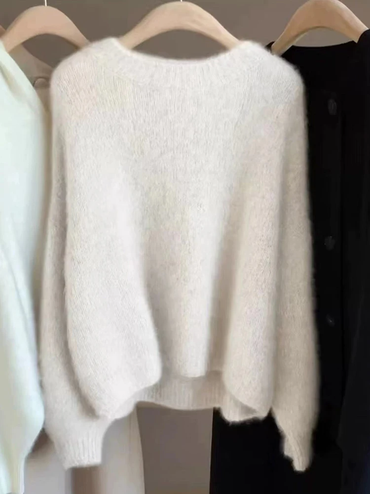 Color: Pink, Size: XL, Ships From: CHINA - Autumn and Winter New Cashmere Sweater 100% Pure Wool Knitted Pullover for Women, Loose and Lazy Style Round Neck Soft Solid Top