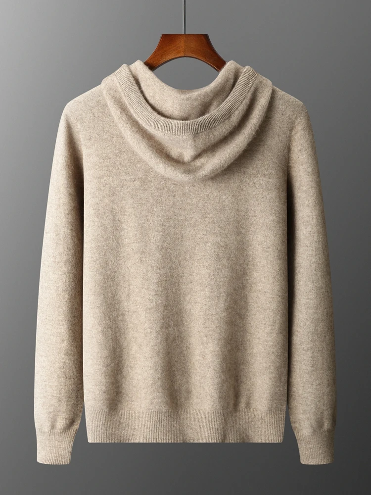 Color: green, Size: XXL - MEETCC Luxury Men Cashmere Hooded Pullover Thick Warm Hoodie Sweater Autumn Winter 100% Cashmere Knitwear Quality Jumpers Tops