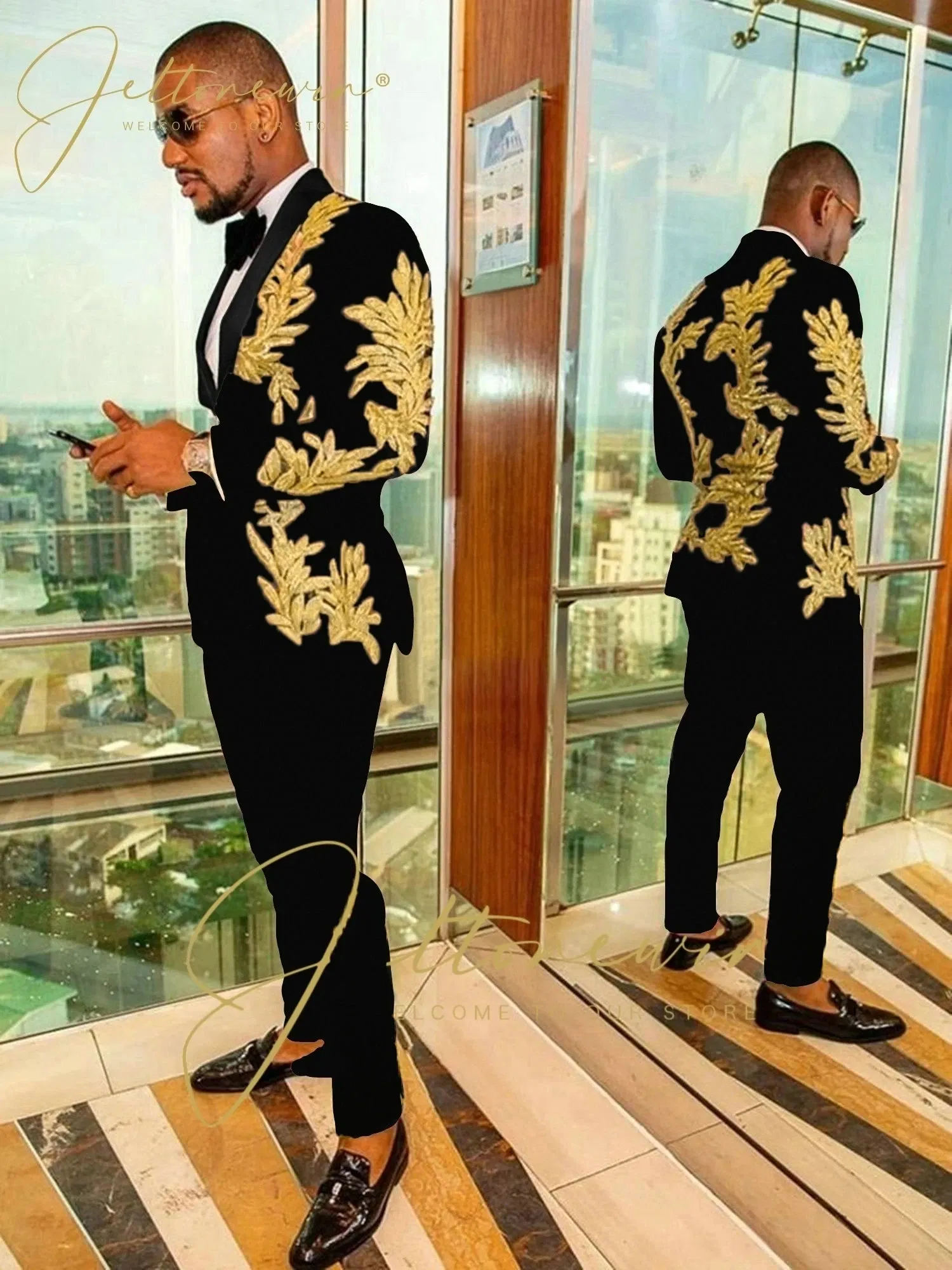 Color: GRAY, Size: 4XL - Luxury Groom Wedding Tuxedos Gold Sequins Appliques Black Men Suits Slim Fit Costume Homme Marriage Prom Suits