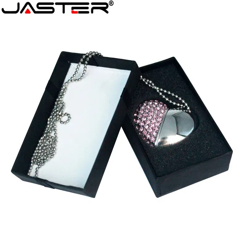 Color: Red, Capacity: 128GB - Metal Diamond USB Flash Drive 128GB Crystal Heart With Gift Box Pen Drive 64GB Creative Gifts Memory Stick Pendrive 32GB 16GB 8G