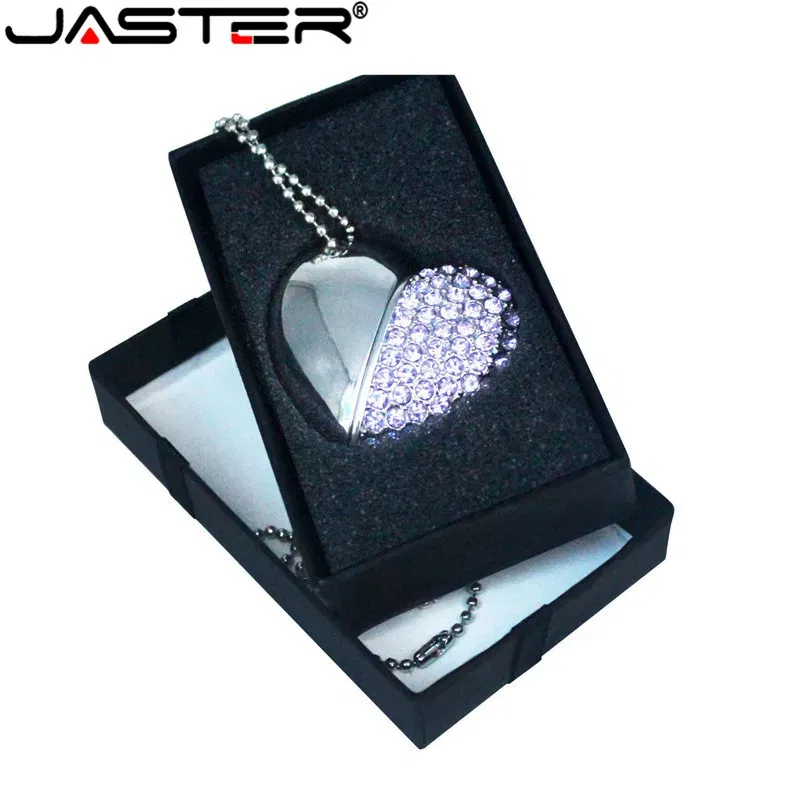 Color: Red, Capacity: 128GB - Metal Diamond USB Flash Drive 128GB Crystal Heart With Gift Box Pen Drive 64GB Creative Gifts Memory Stick Pendrive 32GB 16GB 8G