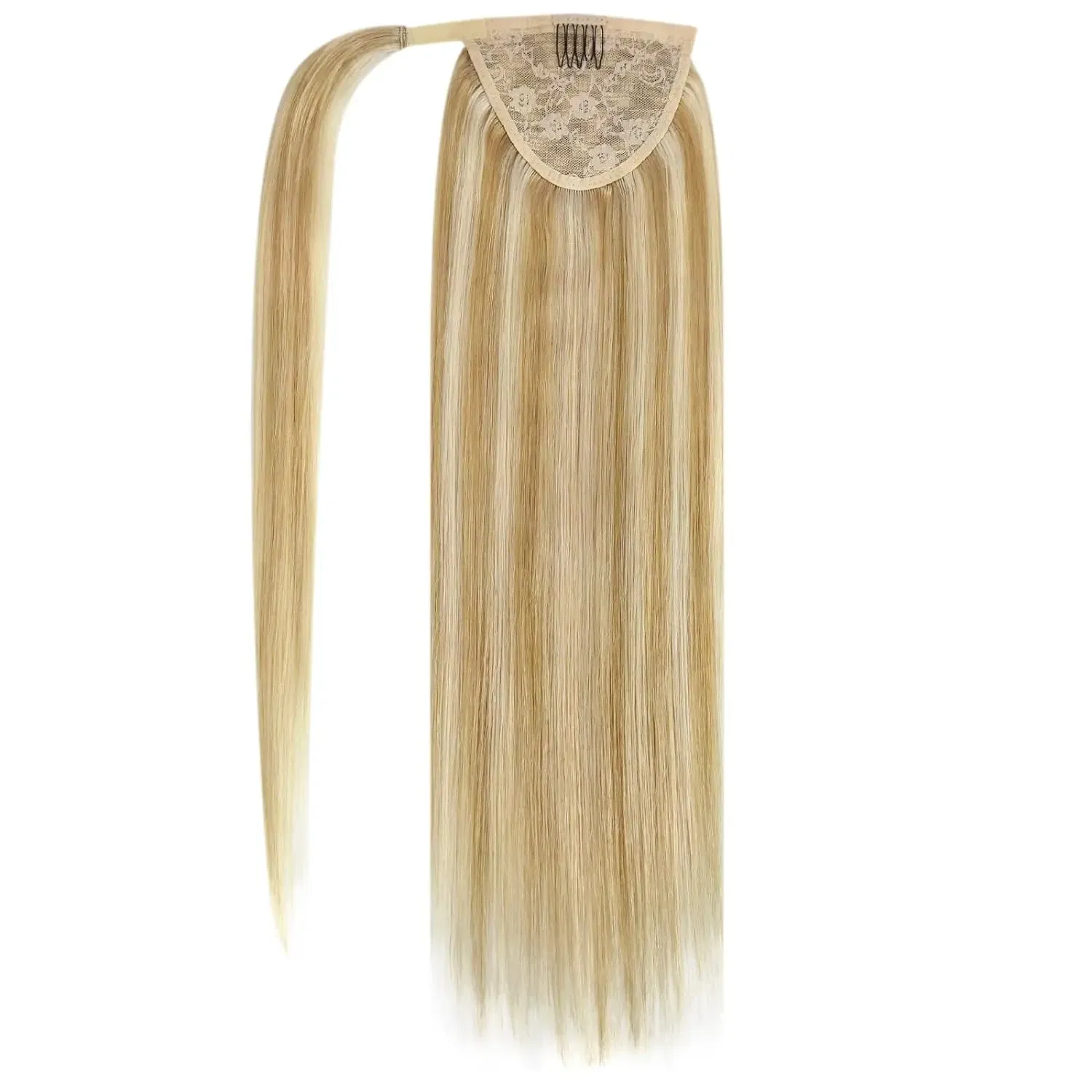 Color: #16, Life Span: 6 Months With Proper Care, Stretched Length: 16inches - VeSunny Human Hair Ponytail Light Blonde Mix Golden Blonde Real Hair Ponytail Extension Highlights Blonde Ponytail Hair 80g