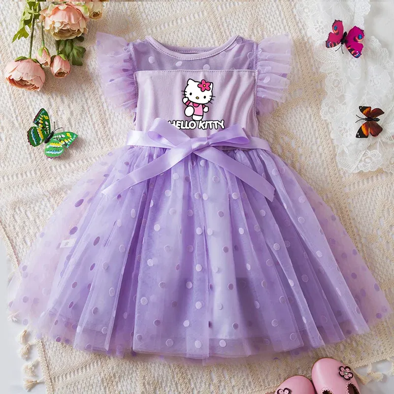 Color: Blue, Size: XL - Hello Kitty 2-6Y Baby Girl Dress Princess Mesh Skirt Summer Sleeveless Wedding Party Dresses for Girls Summer