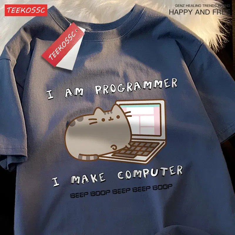 Color: WHITE, Size: XXL - I Am Programmer I Make Computer Mens T Shirts Summer Cotton T-Shirt Oversized Loose Short Sleeve Crewneck Tee Clothes Fashion