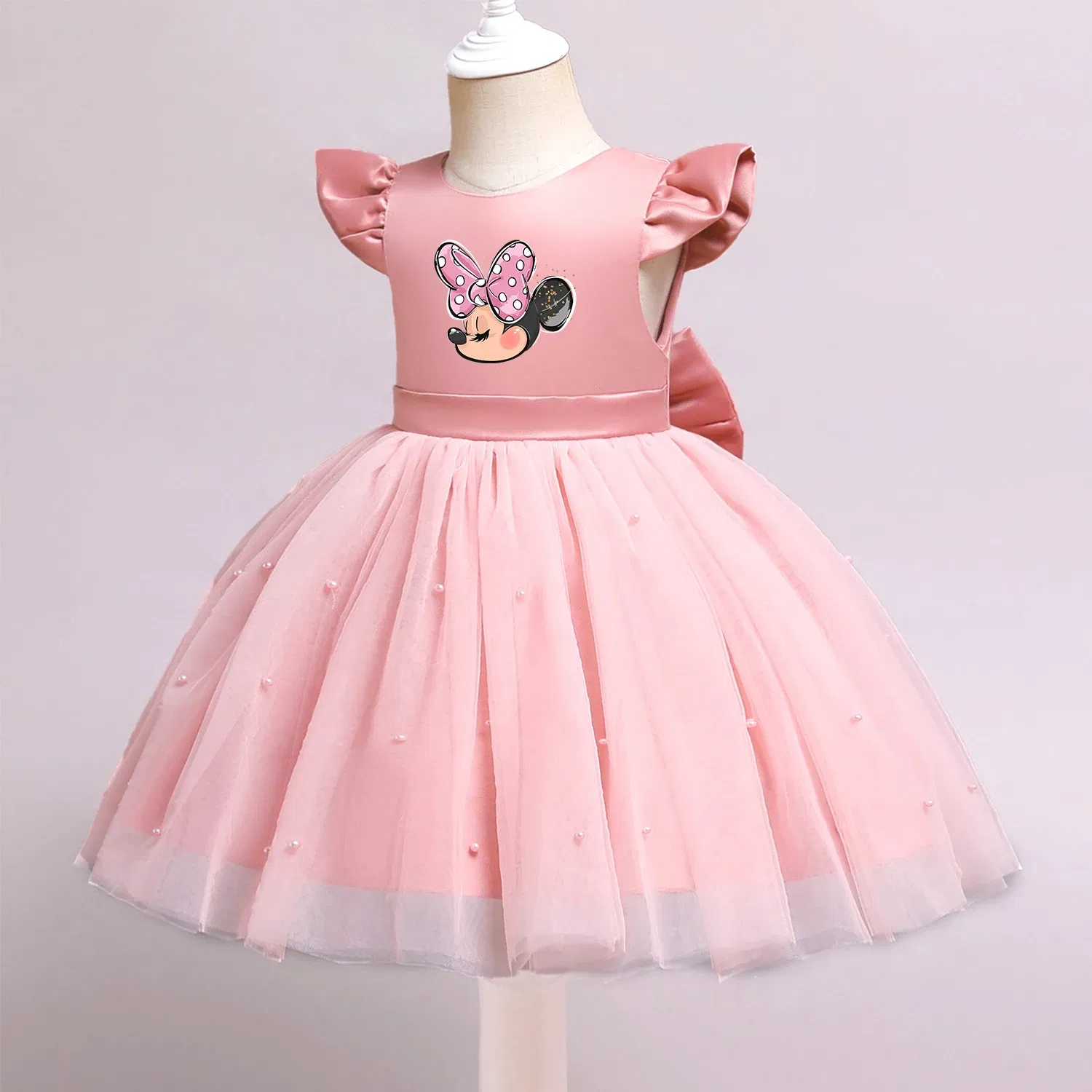Color: green, Size: L - Mickey Minnie Mouse Elegant Princess Lace Dress Kids Dresses For Girls Vintage Children Birthday Party Dresses Christmas Clothes