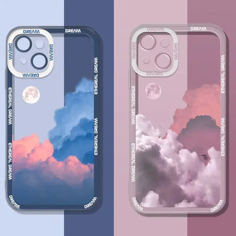 Color: SKY BLUE, Material: PVC - Retro INS Sunset Sky Clouds Moon Pattern Case For Samsung Galaxy S10 S20 S21 S22 S23 S24 FE Plus Ultra Note 20 Shockproof Cover