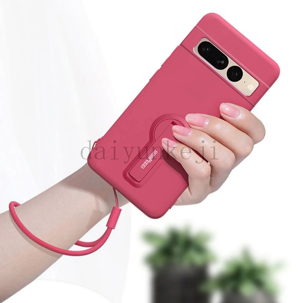 Color: BRIGHT PINK, Material: Nylon - Phone Case For Google Pixel 7 8 6 5 9 Pro XL Pixel 7A 6A 5A 8A 9A Soft Cover Silicone Case with Holder Stand Bracket Lanyard