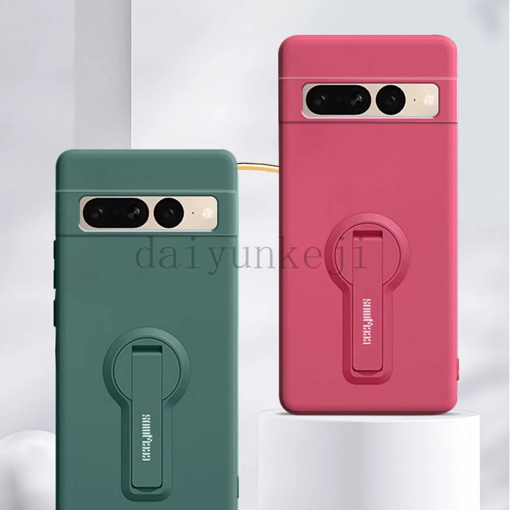 Color: BRIGHT PINK, Material: Nylon - Phone Case For Google Pixel 7 8 6 5 9 Pro XL Pixel 7A 6A 5A 8A 9A Soft Cover Silicone Case with Holder Stand Bracket Lanyard