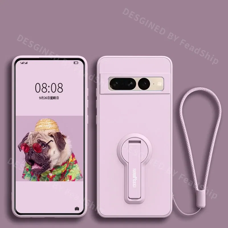Color: BRIGHT PINK, Material: Nylon - Phone Case For Google Pixel 7 8 6 5 9 Pro XL Pixel 7A 6A 5A 8A 9A Soft Cover Silicone Case with Holder Stand Bracket Lanyard