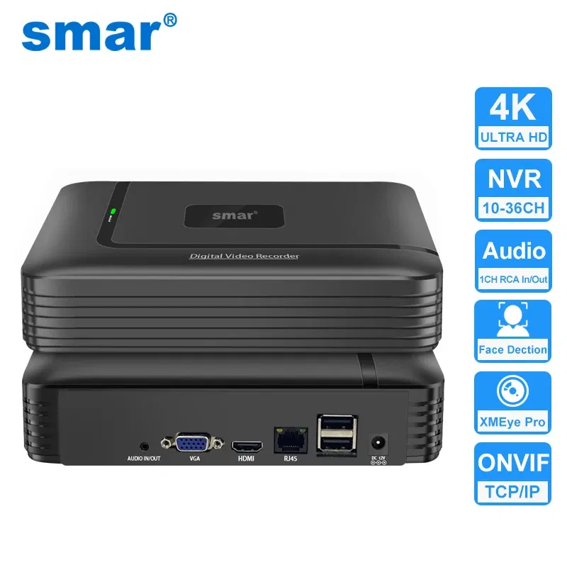 Video Input: 9CH, Ships From: CHINA, Plug Standard: AU Plug - Smar H.265 CCTV NVR Face Detection 10CH 16CH 32CH 36CH Max 4K Output Security Video Recorder Motion Detect P2P Onvif XMEye APP