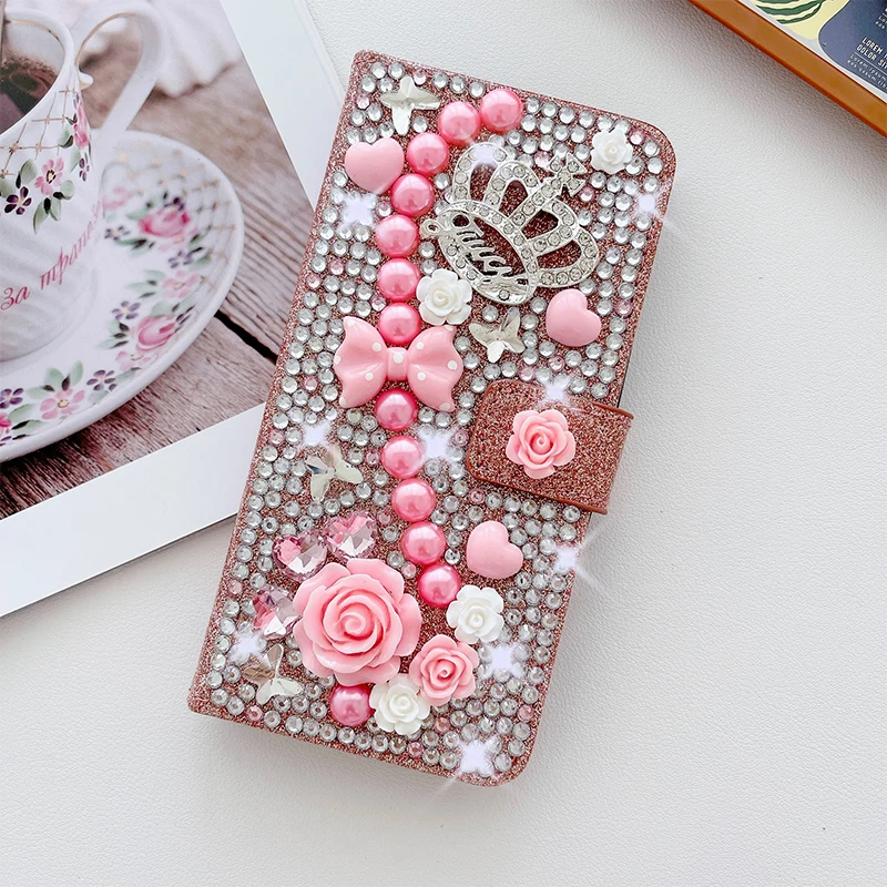 Color: Rose, Material: ABS - Wallet Glitter Case For Samsung Galaxy S24 FE S23 Ultra S22 Plus S21 S20 A13 A14 A15 A16 A53 A54 A55 A34 Flip Luxury Leather