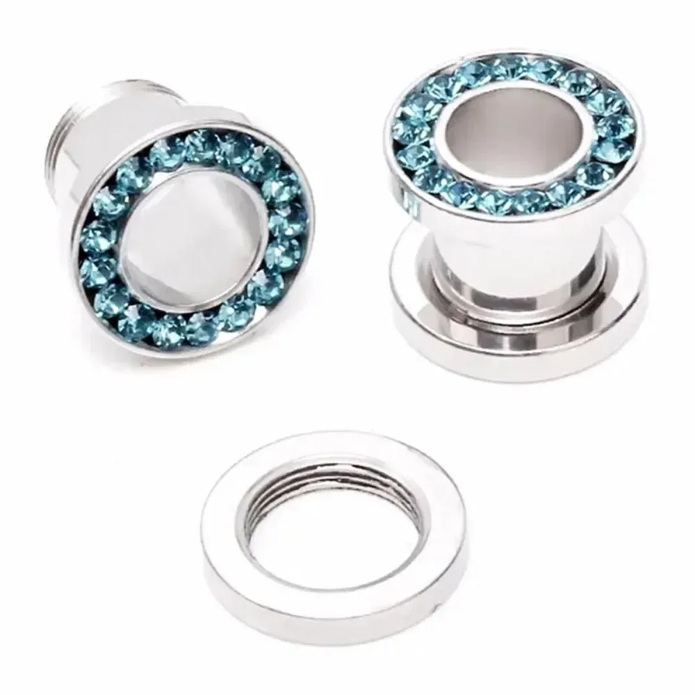 Metal color: Antique Copper Plated, Main Stone Color: Gold - 2pc Steel Multicolour Crystal Ear Plug Flesh Tunnel 8g ( 3mm ) - 1" ( 25mm ) Gauge Expander Stretcher Screw Fit