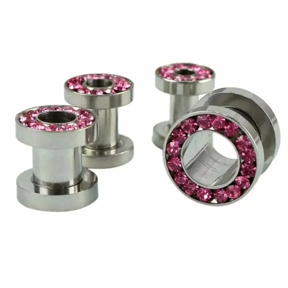 Metal color: Antique Copper Plated, Main Stone Color: Gold - 2pc Steel Multicolour Crystal Ear Plug Flesh Tunnel 8g ( 3mm ) - 1" ( 25mm ) Gauge Expander Stretcher Screw Fit