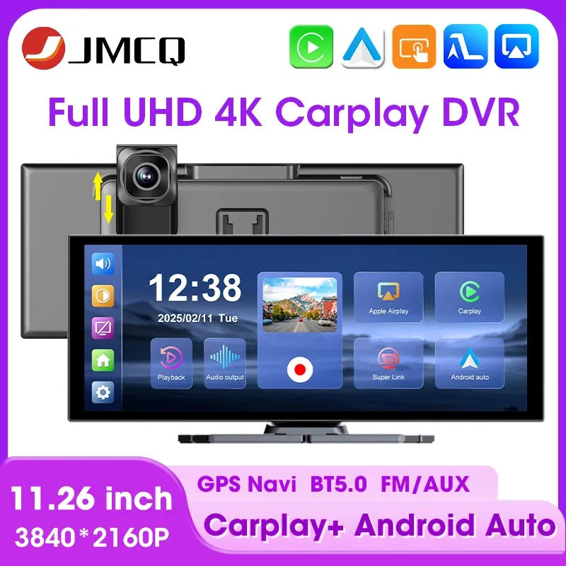 Color Name: black, Sd Card Memory: 16g - JMCQ 11.26 inch Touch Screen Car DVR 4K Dash Cam 5G WiFi Wireless Carplay Android Auto GPS Navigation BT Video Recorder FM AUX