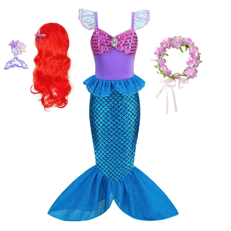 Color: Dark Grey, Kid Size: 2T - Disney Little Mermaid Ariel Costumes for Girls Princess Dress Cosplay Halloween Carnival Kids Birthday Party Dress Up Clothing