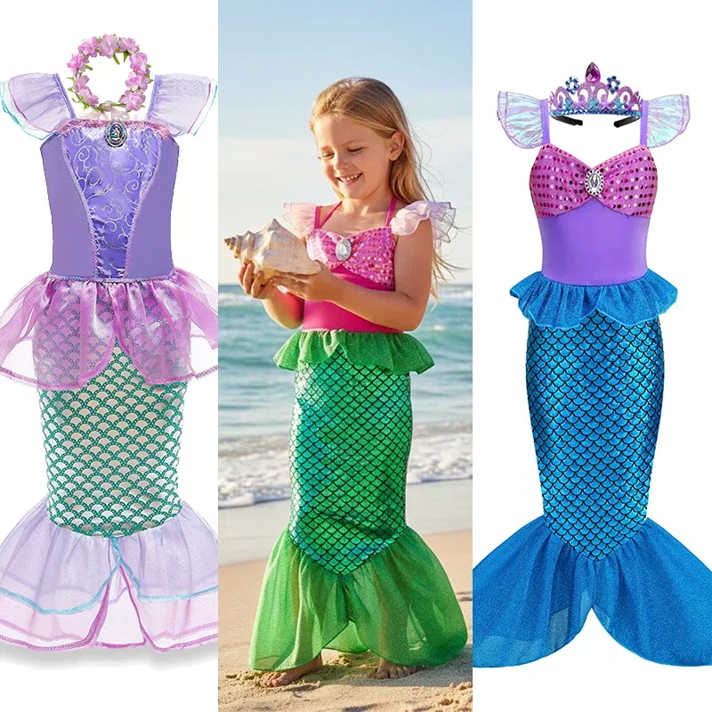 Color: Dark Grey, Kid Size: 2T - Disney Little Mermaid Ariel Costumes for Girls Princess Dress Cosplay Halloween Carnival Kids Birthday Party Dress Up Clothing