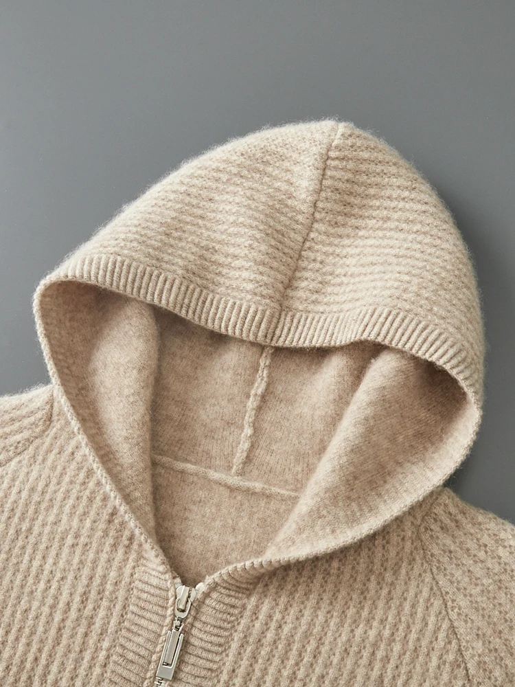 Color: Dark Grey, Size: XXL - Daily Clothes Autumn Winter Sweater Men's Coat 100% Merino Wool Sweater Cardigan Knitted Jacket Thicked Hooded Outerwears Trend