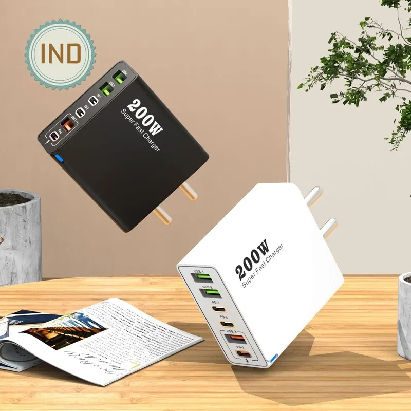 Plug Type: CH - Xiaomi 200W Super Fast Charging 6 Port USB C Charger PD3.0 USB C Type C Mobile Phone Charger For iPhone 16 Samsung Xiaomi ipad