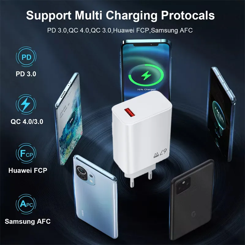 Plug Type: US - Xiaomi 67W Super Fast Charger USB Type-C PD Interface Charging Fast Charging Phone Charger For iPhone15 Samsung Huawei Data Line