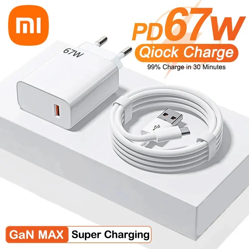 Plug Type: US - Xiaomi 67W Super Fast Charger USB Type-C PD Interface Charging Fast Charging Phone Charger For iPhone15 Samsung Huawei Data Line