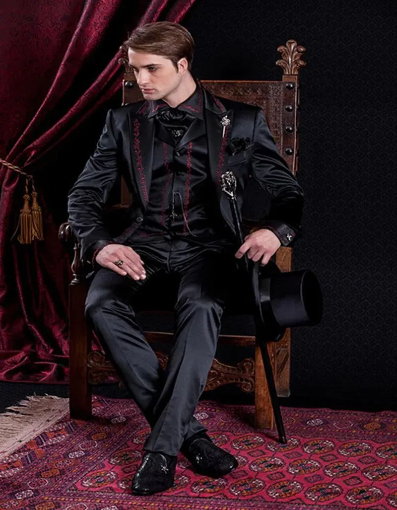 Color: Dark Grey, Size: 4XL, Ships From: CHINA - 2025 New Arrival Custom Made Classic Style Embroidery Groom Tuxedos Groomsmen Men's Wedding Prom Suits (Jacket+Vest+Pant) Blazer