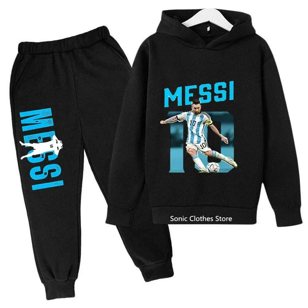 Color: Yellow, Kid Size: 4T - messi avatar printed children's clothing children's autumn and winter hoodies pants 2-piece casual boys and girls suits
