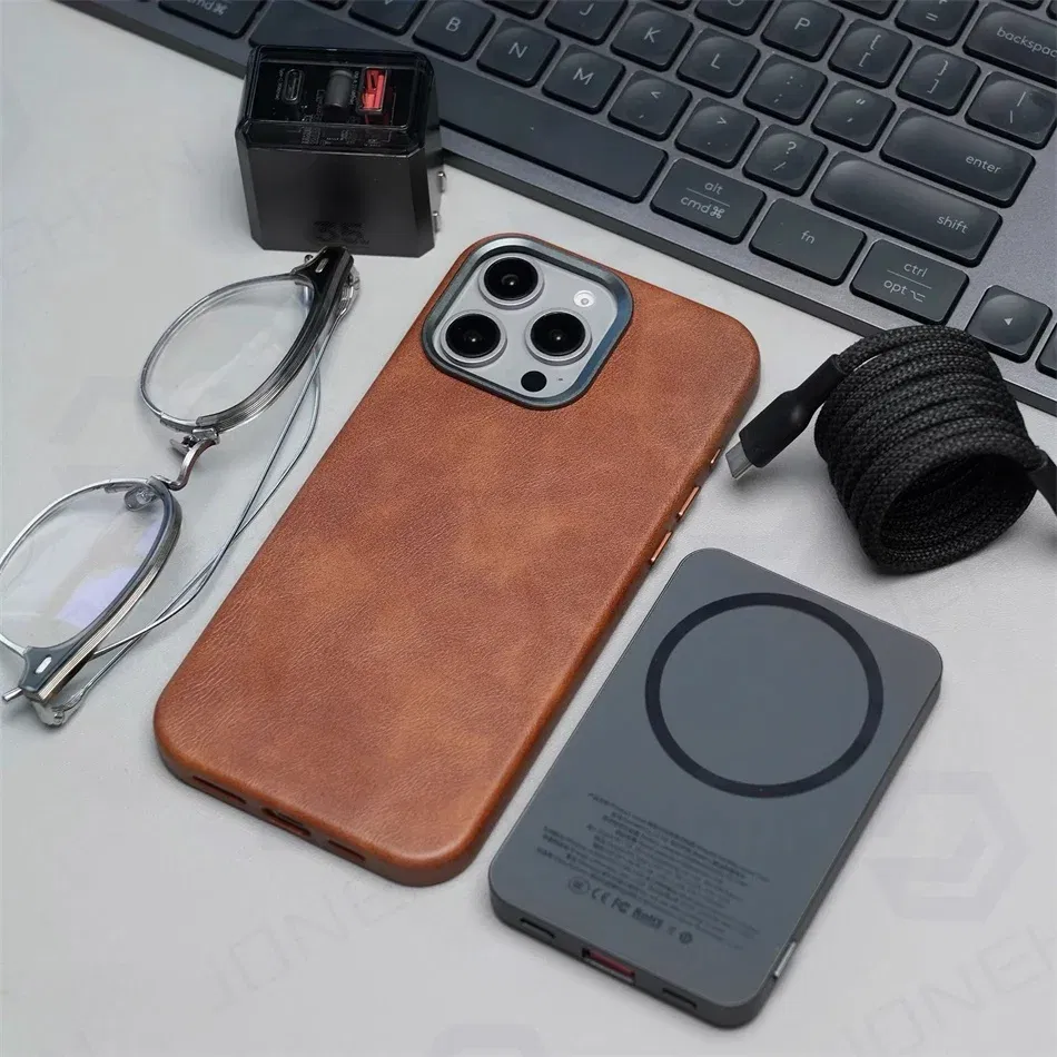 Color: SKY BLUE, Material: Carbon Fiber - High-end Retro Oil Wax Pattern Magnetic For Magsafe Leather Case For iPhone Air 15 14 Plus 13 16 17 Pro Max Camera Button Cover