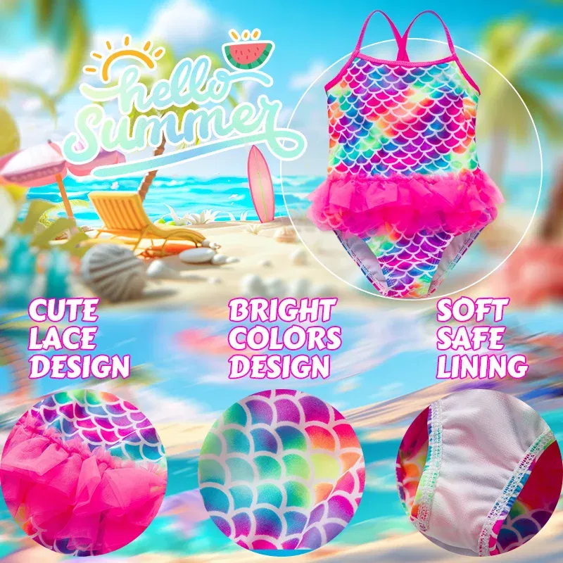 Color: Silver, Kid Size: 9M - Lilo Stitch Girl Swimsuit Summer One-Piece Swimwear Beachwear Pool Mermaid Fish Scale Print Bikini Bathing Outfit Swimming Wear