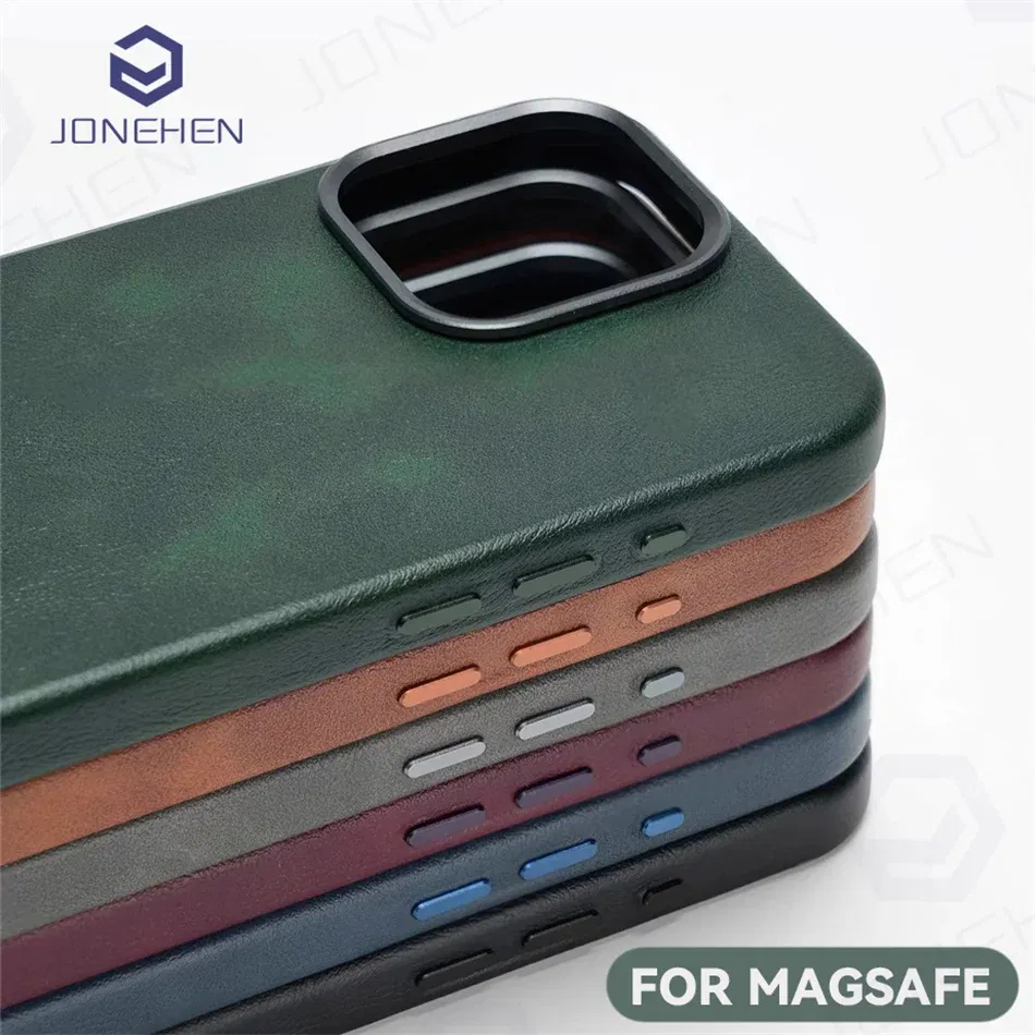 Color: GRAY, Material: Nylon - High-end Retro Oil Wax Pattern Magnetic For Magsafe Leather Case For iPhone Air 15 14 Plus 13 16 17 Pro Max Camera Button Cover