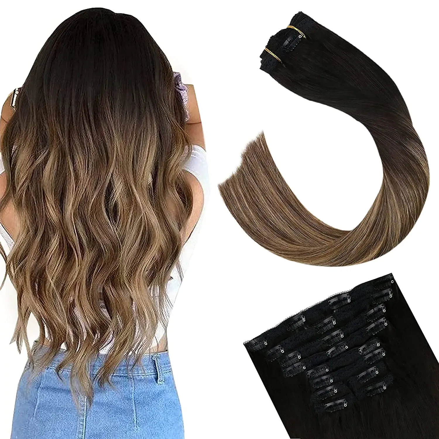 Color: Purple, Length: 22 inches, Weight Per Package: 120g/Set - [16 Colors] Ugeat Clip in Hair Extensions Human Hair 14-22" Double Weft Remy Hair Full Head Clip in Extensions for Woman 7Pcs
