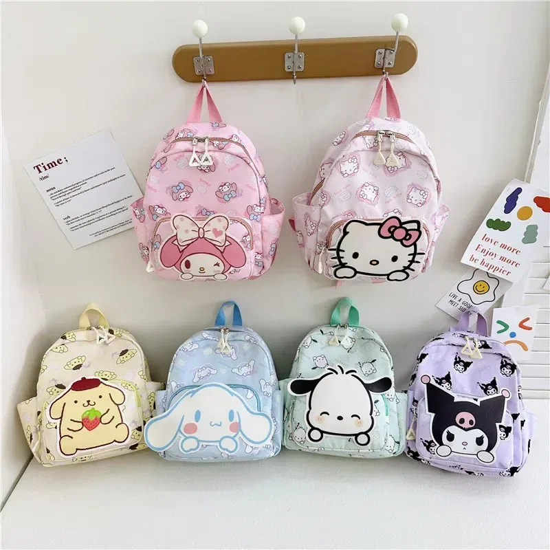 Color: Blue, Size: 12 inches - 2025 Anime Cartoon Kuromi Melody Cinnamoroll Backpack Boys Girls Cartoon Hello Kitty Kawaii Canvas Fashion Children's Schoolbag